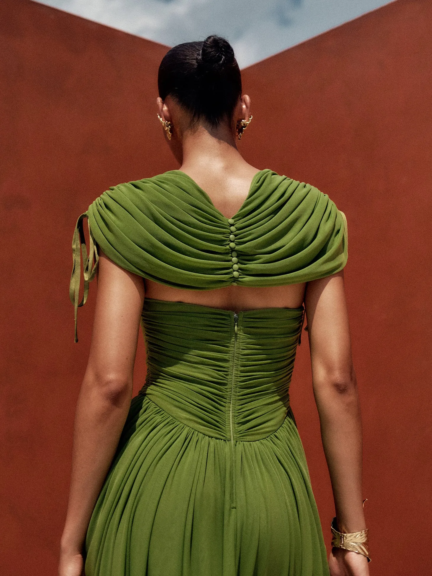 ANDREA IYAMAH KATU MESH DRESS - OLIVE