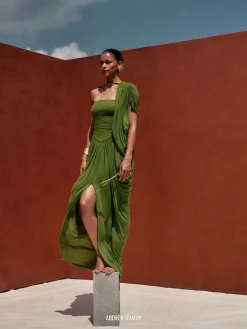 ANDREA IYAMAH KATU MESH DRESS - OLIVE