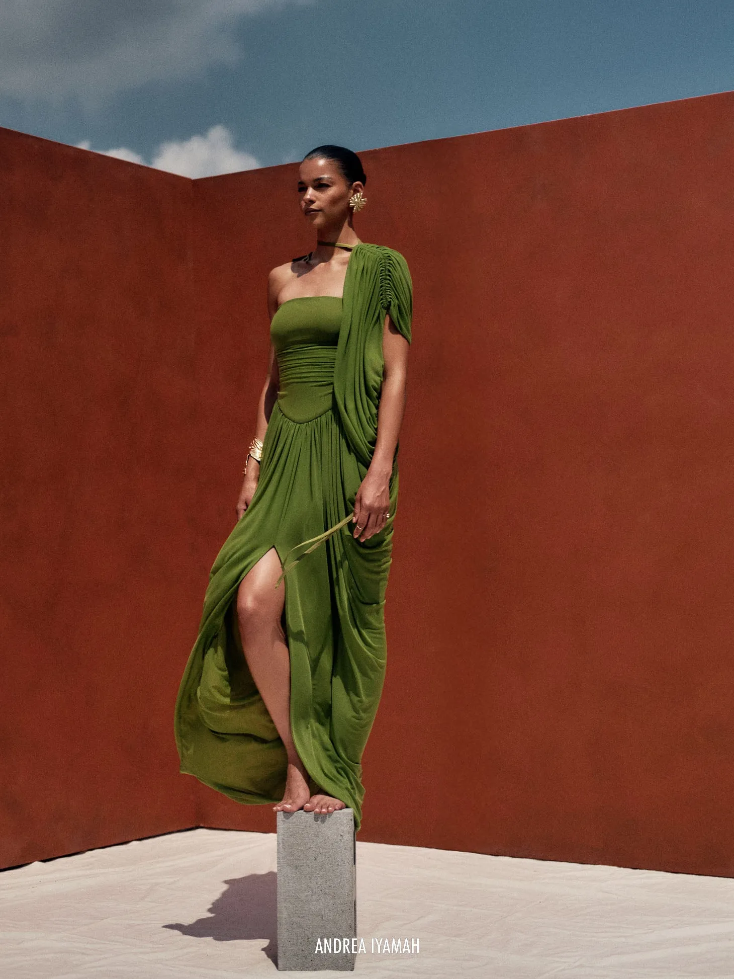ANDREA IYAMAH KATU MESH DRESS - OLIVE