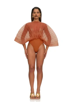 ANDREA IYAMAH SOMBRA BODYSUIT - RUST POMEGRANATE